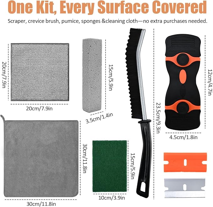 Heavy Duty Oven Cleaner Brush Set,Oven Cleaning Kits,Oven Cleaning Tools Accessories with Razor Blade Scraper,Crevice Cleaning Brush,Pumice Stone,Microfiber Cleaning Cloth,Scrub Sponges