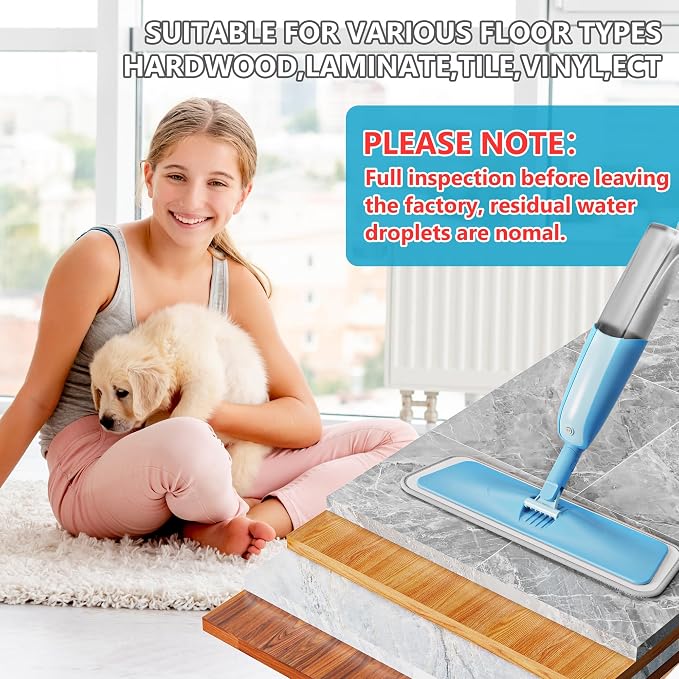 Spray Wet Mops for Hardwood Floor Cleaning: Floor Mop Refillable Dust Mop | 3 Washable Pads for Swiffer Powermop, 360° Rotating Head, Dry Mop Commercial Flat Mops for Wood Laminate Ceramic Tiles Vinyl