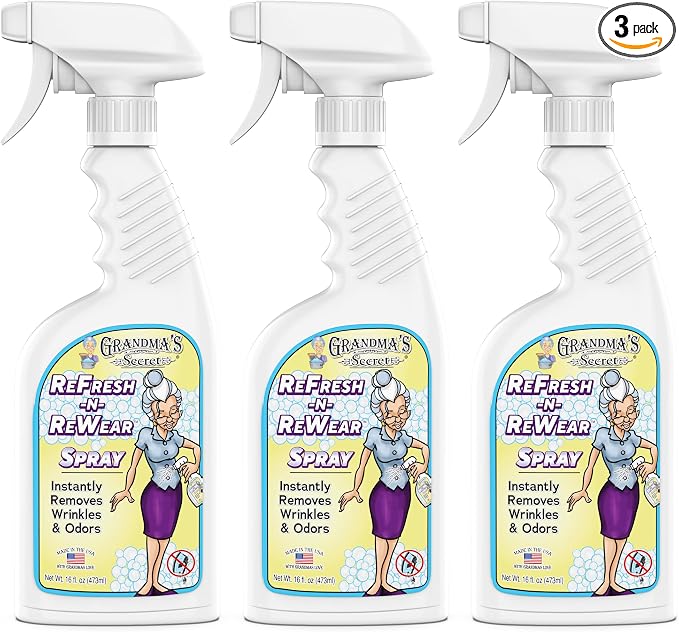 Grandma's Secret Refresh N ReWear Spray - Instantly Removes Wrinkles & Odors - Wrinkle Release, Fabric Refresher Spray, Chlorine, Bleach and Toxin-Free - 16 Ounce, 3 Pack