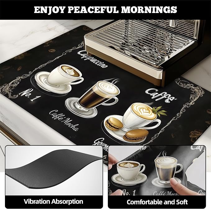 Dish Drying Mat Large Coffee Mat Absorbent Drying Mat for Kitchen Counter Coffee Bar Accessories 32"x 17", Cafe Menu