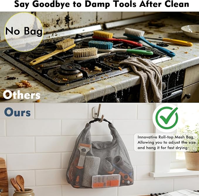 Glass Cooktop Cleaning Kit,4-in-1 Scraper with 20 Blades, Non-Scratch Dish Brush with Absorbent Cloth&Storage Bag–Stove Top Deep Cleaning Set for Kitchen Ceramic, Halogen, Gas Stove & Glass Surfaces
