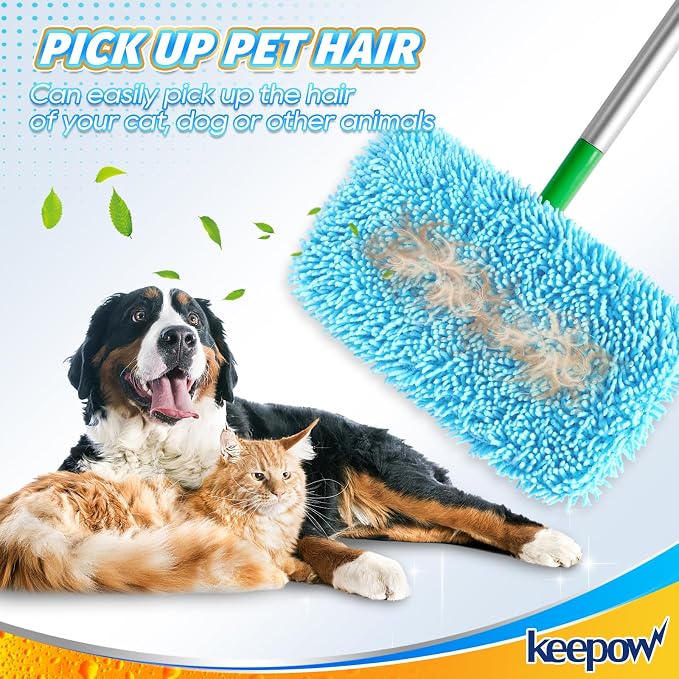 KEEPOW Reusable Mop Pads Compatible with Swiffer Sweeper Mop Microfiber Mops Pads Dry Sweeping Cloths & Wet Mopping Cloths Chenille Washable Wet Pads Refill for Mopping Floors Cleaning 10 PCS