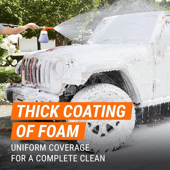 Armor All 2-in-1 Foam Cannon Kit for Garden Hoses and Power Washers | 3-piece car washing kit with 40-ounce reservoir, marked fill lines, and compatibility with 500 to 3,500 PSI units