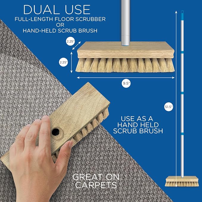 LOLA Deck Scrub Brush, 9" x 3.5" Head w/Tampico Bristles for Outdoor Cleaning, Removes Dirt & Grime from Patios, Decks, Grout, 1 Count