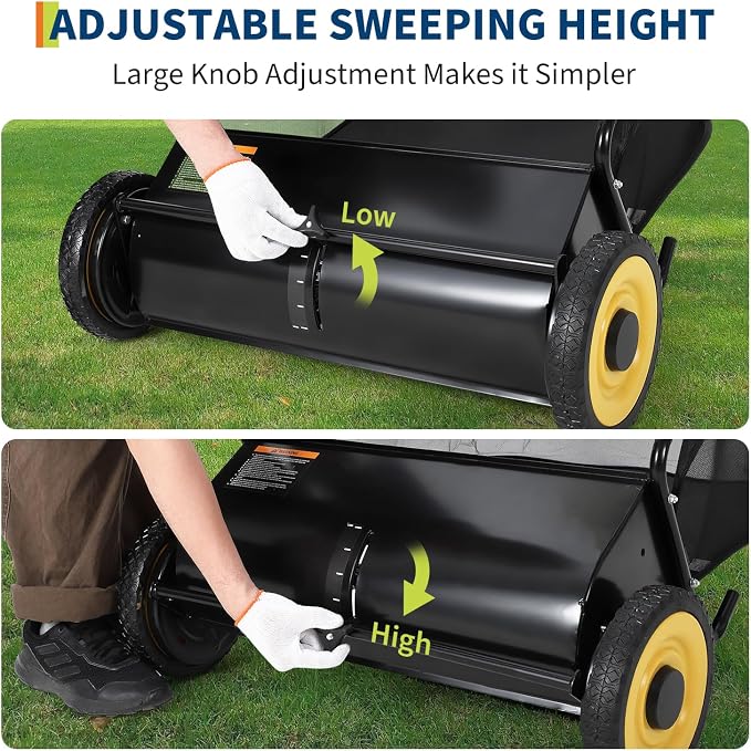 Garvee 21 Inch Push Lawn Sweeper, Leaf & Grass Collector, Strong Rubber Wheels & Heavy Duty Thickened Steel Durable to Use with Large 3.5 Cu. ft Hopper Bag, 4 Spinning Brushes