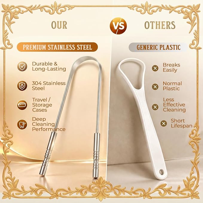 MasterMedi Tongue Scraper with Case Easy to Use Tongue Scraper for Adults, Tongue Cleaner for Oral Care & Hygiene (Single Pack (with Travel Case))