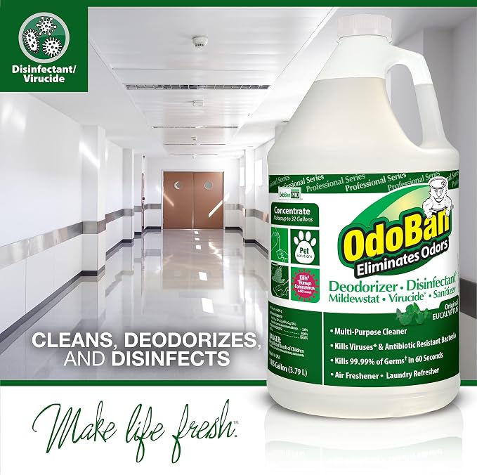 OdoBan Professional Disinfectant and Odor Eliminator Concentrate, 4 Gallons, Original Eucalyptus Scent