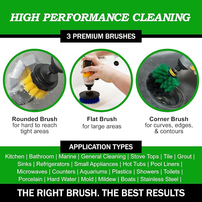 Drillbrush Medium Drill Brush Attachments for Cleaning Tile, Grout, Dishes, Pots, Pans, Air Fryers, and Boat Hulls - Cordless Power Spin Scrubber Drill Attachment - Electric Dish Scrubber Spin Brushes