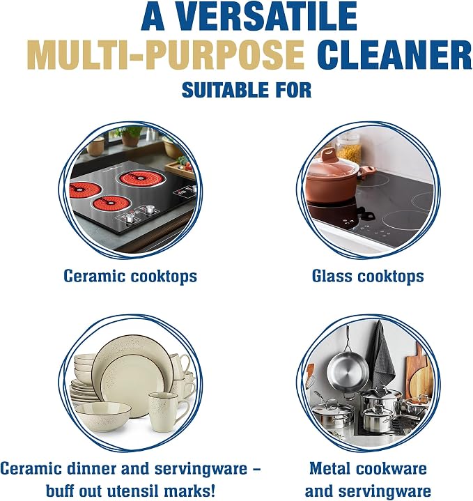 Bar Keepers Friend Cooktop Cleaner (2 x13 oz) + Scraper - Multipurpose Liquid Stovetop Cleanser, Safe for Use on Glass & Ceramic Cooking Surfaces, Copper, Brass, Chrome, Stainless Steel & Porcelain