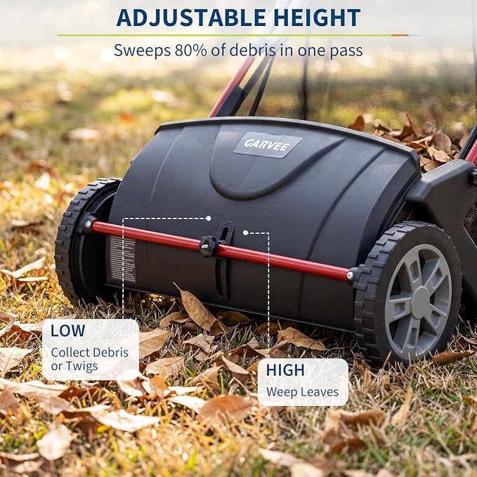 21-Inch Push Lawn Sweeper, Heavy Duty Manual Leaf & Grass Collector with 3.5 Cu. ft. Large Hopper Bag, Adjustable Height Spinning Brushes for Yard, Garden & Driveway