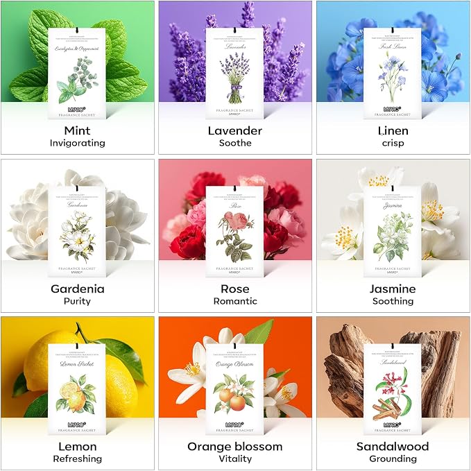 MYARO 12 Pack Rose Scented Sachets, Closet Deodorizer Car Air Freshener | Long-Lasting Sachet Bag, Odor Eliminator for Closet, Drawer, Bathroom, Clothes, Fabric Refresher, Home Fragrance Gift Set
