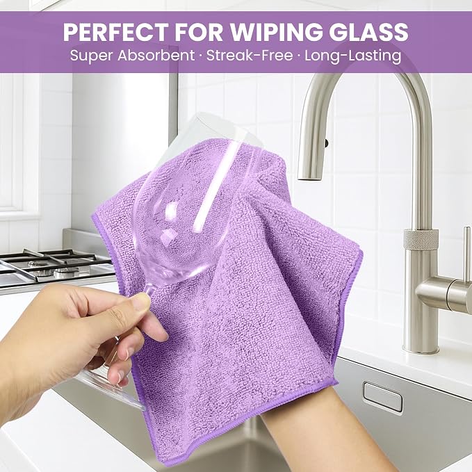 SIFANGKE Microfiber Cleaning Cloth, 12 Pack Purple Cleaning Rags for Housekeeping, Reusable Microfiber Towels for Car, Kitchen, Bathroom and Household Cleaning Supplies, 11.8"X11.8"