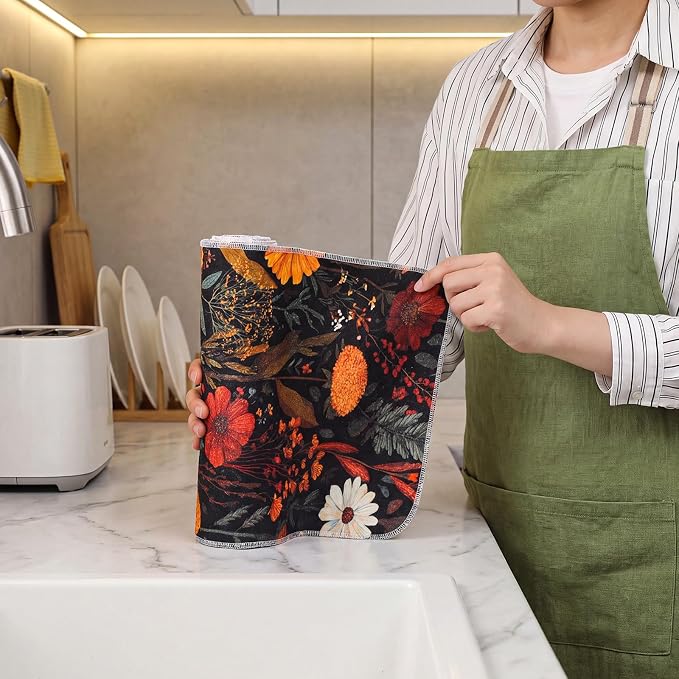 Reusable Cleaning Cloths Washable Cotton Kitchen Dish Towels for Home Party Supplies Bulk, 9.84x11.81in (36 Pack,Fall Wildflower)