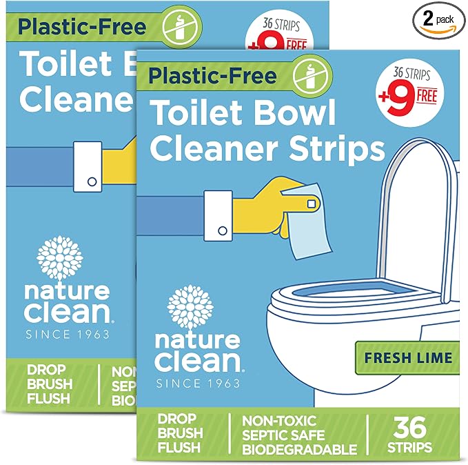 Nature Clean Non-Toxic Toilet Bowl Cleaners Strips 45 count - 2 pack, Plastic-Free Packaging, Natural Toilet Cleaner Septic Safe, Refresh Toilets & Bathroom. No Splash