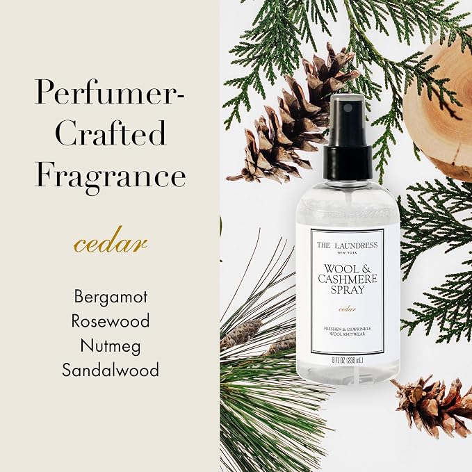 The Laundress Wool and Cashmere Fabric Spray, Wool Dewrinkle Spray, Upholstery and Linen Spray, Fabric Refresher, Cedar Scent, 8 Fl Oz (Pack of 2)