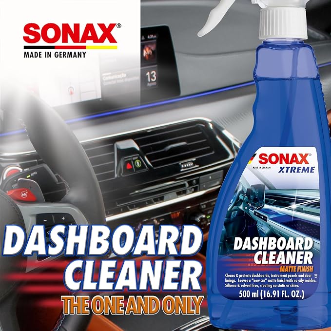 SONAX Dashboard Cleaner 283241 | Premium Interior Cleaner & Protectant for Plastic, Vinyl, & Rubber | Anti-Static, Low-Glare, Matte Finish | Long Lasting Fresh Scent & Dust-Repellent Formula | 500ml
