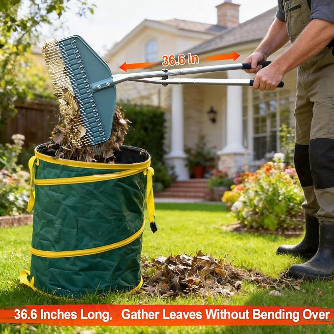 YEELOR Leaf Grabber, Yard Leaf Grabber Rake, No Need to Bend Over, Lightweight, 36.6 Inches in Length and 3.3 Pounds in Weight, Ideal for Picking Up Leaves, Weeds, Twigs and Other Debris