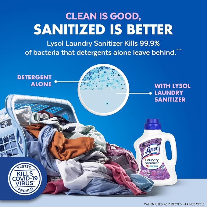 Lysol Disinfectant Laundry Sanitizer & Scent Booster, Laundry Detergent Additive, Color Safe Bleach Alternative, Laundry Odor Eliminator, Kills Bacteria & Viruses, Lavender Scent, 90 Fl Oz