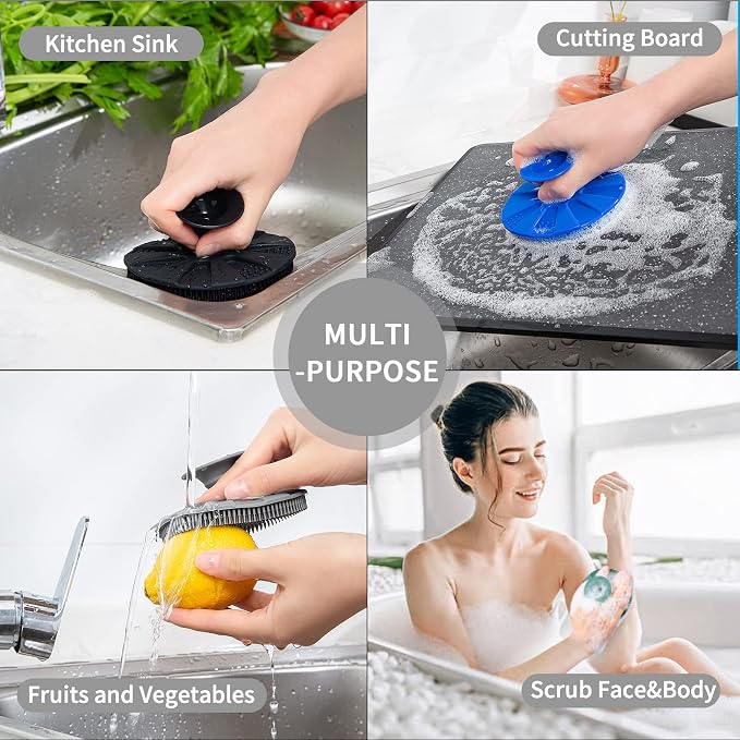 Silicone Dish Scrubber, Non-Scratch Scrub Spong for Washing Dish, Pot, Pan | Kitchen Silicone Sponge, Fruit & Vegetable Cleaning Brush, Reusable Dishwashing Scrubber, Suction Up Hang, 1 Pack, Gray