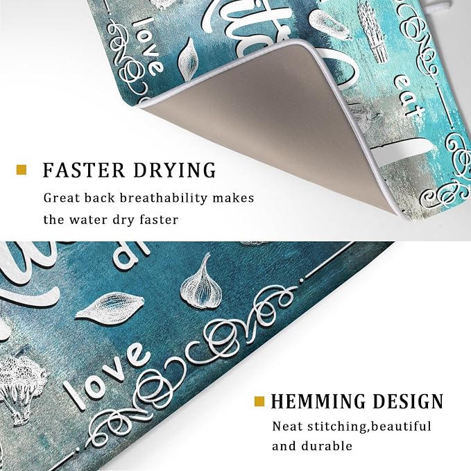 Blue Grey Dish Drying Mat 18x24 Inch Cooking Delicious Absorbent Drying Pad Heat Resistant Dish Drainer Mats for Kitchen Countertop