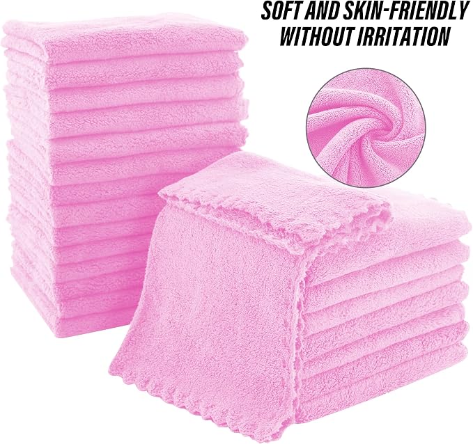 MOONQUEEN Ultra Soft Premium Washcloths Set - 12 x 12 inches - 72 Pack - Quick Drying - Highly Absorbent Coral Velvet Bathroom Wash Clothes (Frozen Berry)
