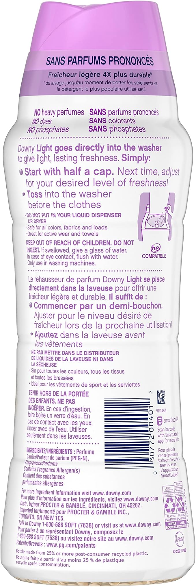 Downy Light Laundry Scent Booster Beads for Washer, White Lavender, 20.1 oz, with No Heavy Perfumes
