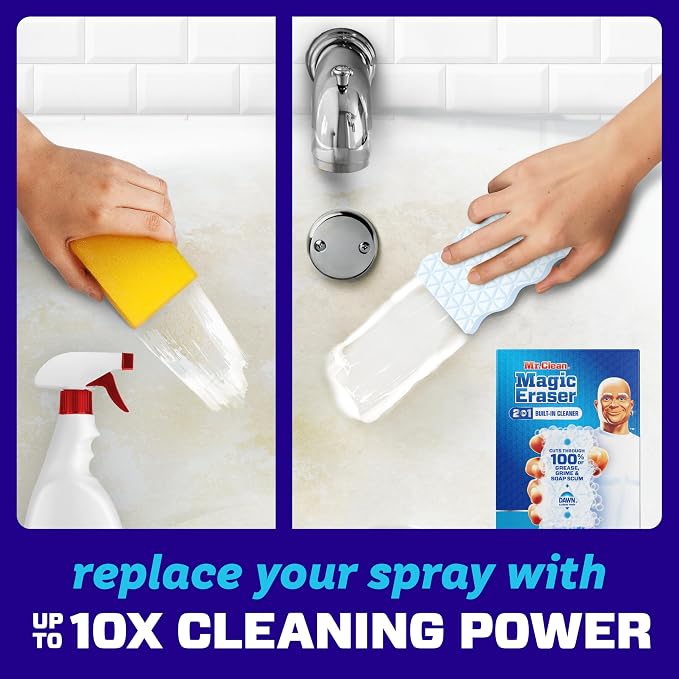 Mr. Clean Magic Eraser Foaming Sponge, All Purpose, Dawn Cleaning Power, Wall Cleaner, Sneaker Cleaner, Oven Cleaner, Kitchen, Bathroom, Shower Cleaning Supplies, Scrubber, Ultra Foamy, 7ct