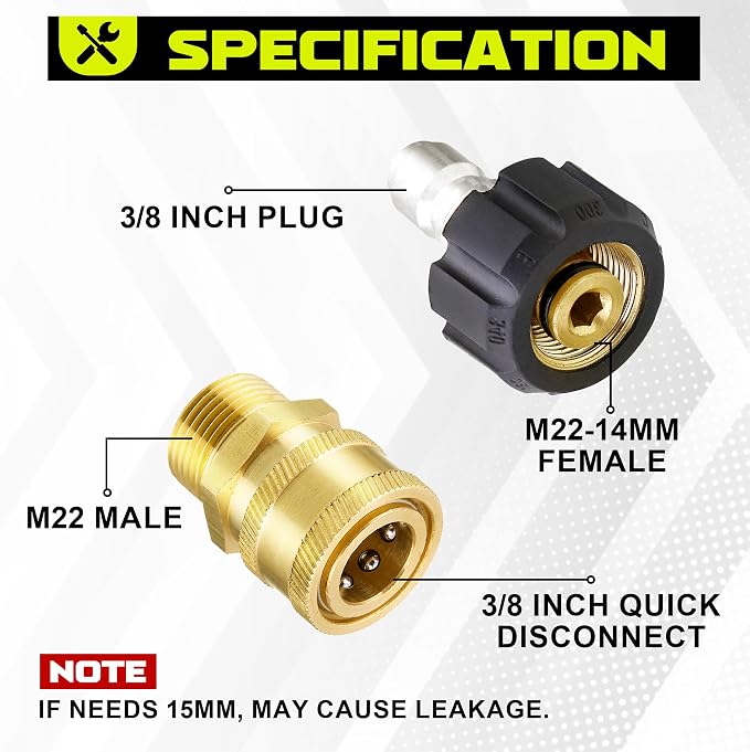 M MINGLE Ultimate Pressure Washer Adapter Set, Quick Disconnect Kit, M22 Swivel to 3/8 Inch Quick Connect, 3/4 Inch to Quick Release, 8-Pack