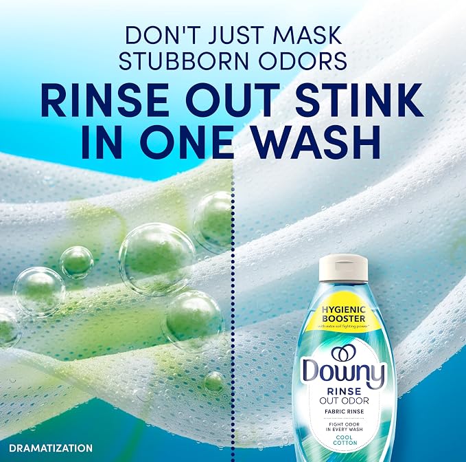 Downy Rinse Laundry Odor Remover, Cool Cotton Scent, 48 fl oz, Fabric Softener And Laundry Odor Removal Rinse, Fights Odors At The Source, HE Compatible