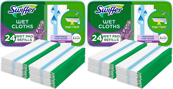 Swiffer Sweeper Wet Mopping Cloths with Febreze Freshness, Lavender Vanilla & Comfort, 24 Count (Pack of 2)