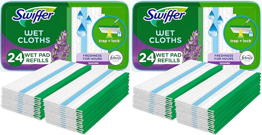 Swiffer Sweeper Wet Mopping Cloths with Febreze Freshness, Lavender Vanilla & Comfort, 24 Count (Pack of 2)