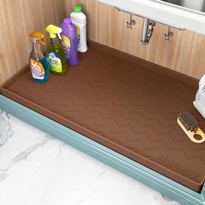 TigeJoy 34" x 22" Under Sink Mats for Kitchen Waterproof, Leak-Proof Silicone Mat Sink Protector and Cabinet Liner, Kitchen Essentials Organizer and Storage, Boot or Shoe Tray, Pet Feeding Mat