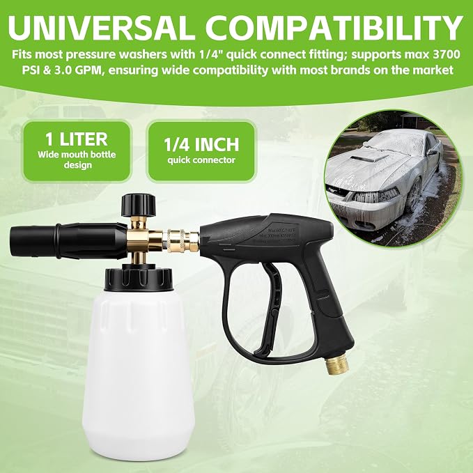 Foam Cannon for Greenworks Pressure Washer, 1L | 3700 PSI, 1/4" Quick Connect, Adjustable Snow Foam Lance, Car Detailing & Cleaning