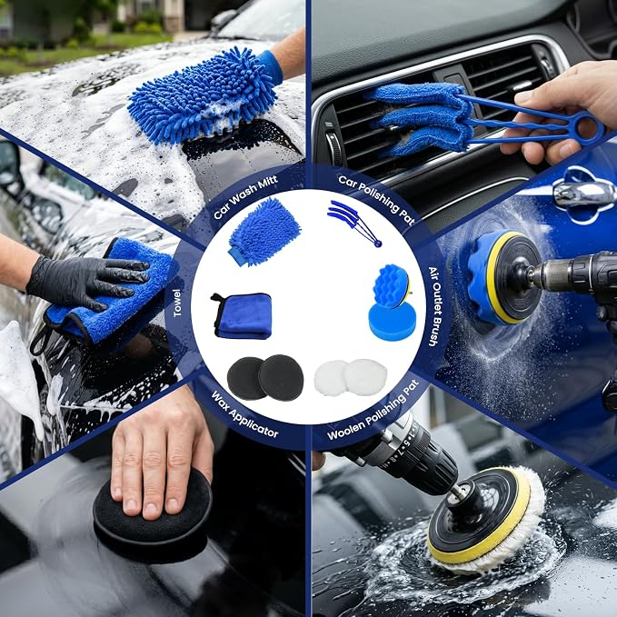37Pcs Car Detailing Kit, Car Detailing Brush Set, Car Wash Cleaning Kit, Car Detailing Brushes, Professional Car Care Kit for Interior Exterior Wheels, (Drill is NOT Included)