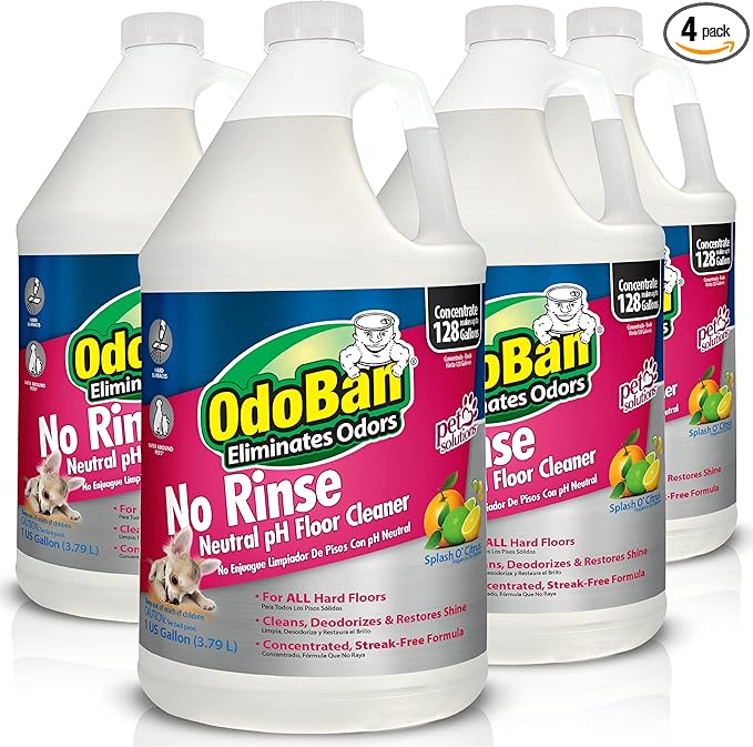 OdoBan Pet Solutions No Rinse Neutral pH Floor Cleaner Concentrate, Made in the USA, Splash O' Citrus Scent, 4 Gallons