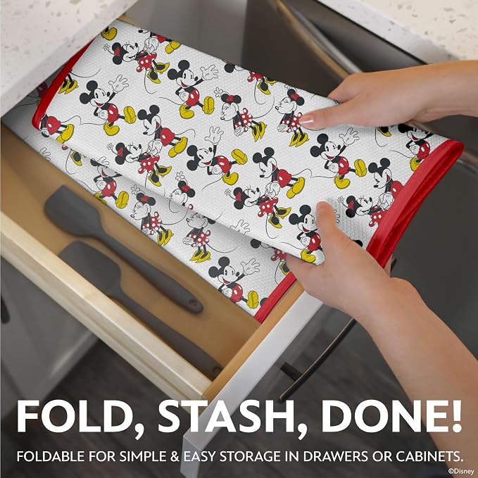 Disney Dish Drying Mats for Kitchen Counter (2 Pack) – 16" x 18" Absorbent Kitchen Drying Mats for Dishes – Mickey & Minnie, Winnie the Pooh, & Stitch Dish Mats