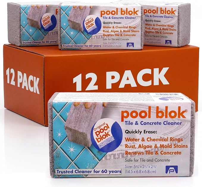 Pool Blok Pumie 12-Pack Pumice Stone for Pool Tile Cleaning - Calcium Remover for Tile & Plaster Stain - Cleaner for Calcium Build Up - Grout & Concrete Scouring PB-12-5.75x2.87x2.87