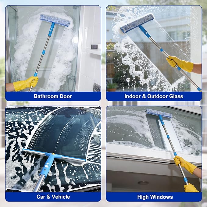 Professional Window Cleaning Kit, Window Washing Kit with 3 Gallon Bucket, 14-Inch Squeegee & 15-Inch Scrubber, 61-Inch Extendable Pole, Window Cleaning Equipment for Home & Commercial (61 inch)