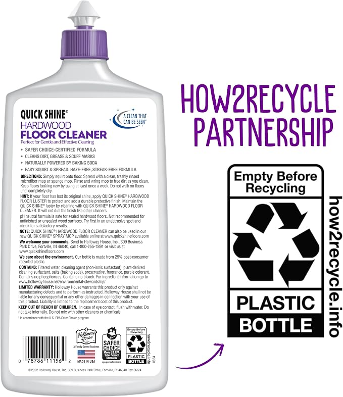 Quick Shine Hardwood Floor Cleaner 27 oz, Streak-Free, No Residue | Powered by Baking Soda, Fresh Island Essence, pH Neutral, No Rinse, PFAS & Ammonia Free, EPA Safer Choice Made in USA