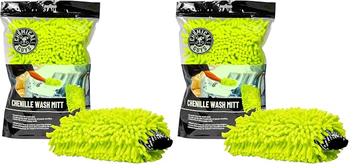 Chemical Guys MIC493 Chenille Premium Scratch-Free Microfiber Wash Mitt, Lime Green, 9.6" x 2.3" x 7" (Pack of 2)