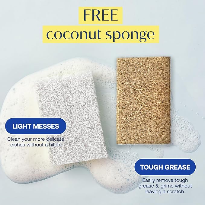 Fab Tab Viscose Made from Bamboo Cleaning Cloths Ultra Absorbent, Reusable Kitchen Cloths, Quick Drying, Non-Scratch, Includes Coconut Sponge, Multicolor, 7-Pack