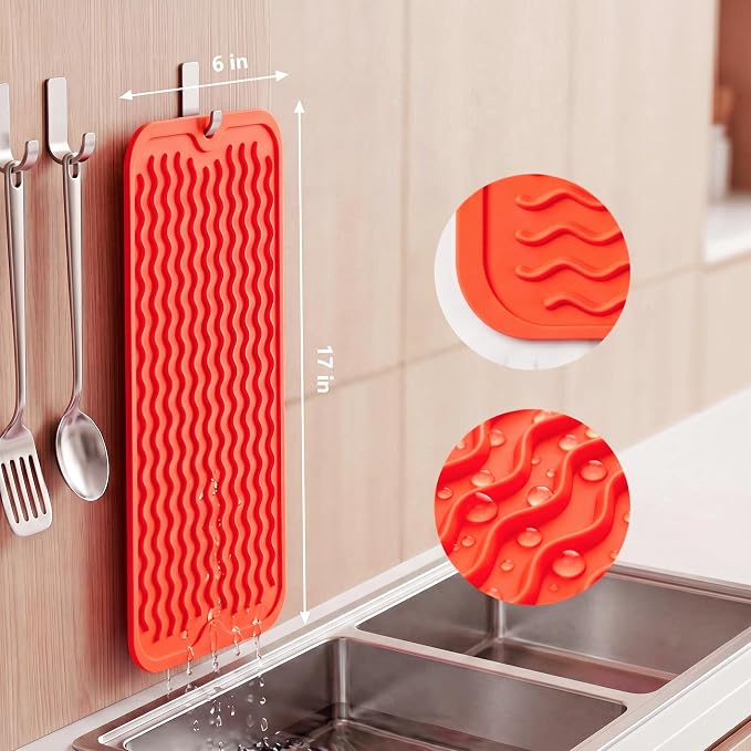 MicoYang Silicone Dish Drying Mat for Multiple Usage,Easy clean,Eco-friendly,Heat-resistant Silicone Mat for Kitchen Counter,Sink,Bar,Bottle,or Cup Orange M 17 inches x 6 inches