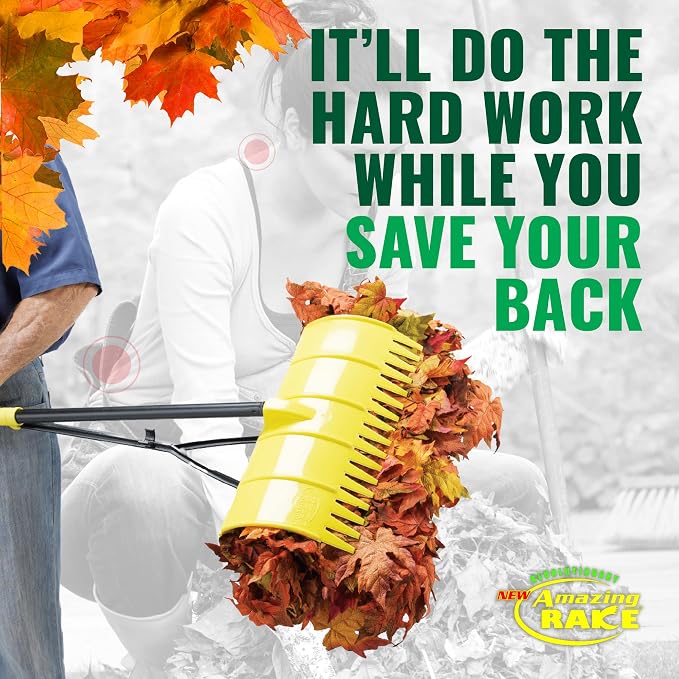 Back Saving Garden Rake ― Leaf Rakes for Gardening ― Leaf Picker Upper ― Heavy Duty Leaves Claw & Rakes Lawns Garden Tool ― Easy Leaf & Grass Grabber Without Bending Over ― Green