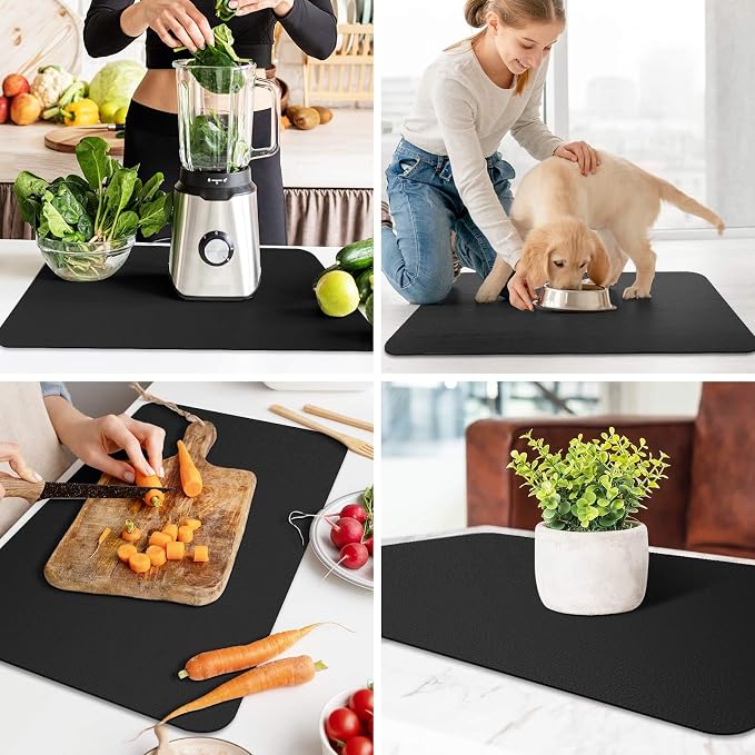 WISELIFE Dish Drying Mat Super Absorbent Drying Mat Large Dish Drying Mats for Kitchen Counter Easy Clean Dish Mat Kitchen Drying Mat18"x 28" Classic Black