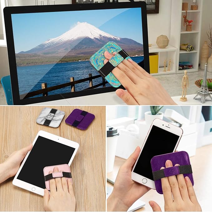 Fintie Screen Cleaning Pad, [4 Pack] Soft Cloth Car Phone Screen Cleaner | Microfiber Wipe Cleaning with Elastic Strap for iPad, iPhone, MacBook, Tablets, Laptop, Monitor (Shades of Blue)