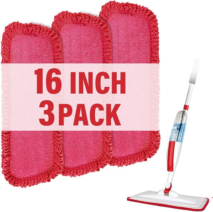 16.5" Microfiber Mop Pads Refills, 3 Pack Reusable Replacement Heads | reusable wet mop refills, machine washable for 14-16 inch spray mops, hardwood floors, dust cleaning & scrubbing