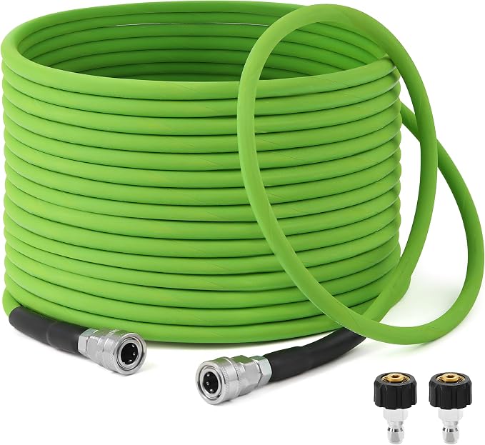 PWACCS Pressure Washer Hose 50 FT, 1/4" ID Steel Braided Power Washer Hose | Kink Resistant, 3/8" Quick Connect Fittings, 4000 PSI, High Pressure Extension Hose