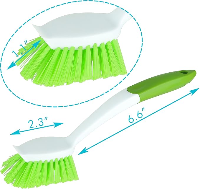 2-Pack Kitchen Green Scrub Brush for Cleaning Dishes Pots Pan Sink and Bathroom with Comfortable Long Handle