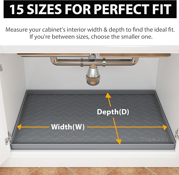 TigeJoy 34" x 22" Under Sink Mats for Kitchen Waterproof, Leak-Proof Silicone Mat Sink Protector and Cabinet Liner, Kitchen Essentials Organizer and Storage, Boot or Shoe Tray, Pet Feeding Mat