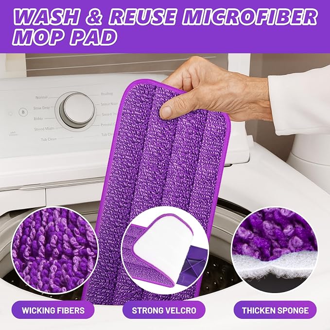 HOMTOYOU Spray Mops for Floor Cleaning: Wet Mop for Hardwood Tile Wood | 3 Washable Microfiber Pads for Swiffer Powermop, 1 Refillable Bottle, Wet and Dry Use, for Families with Pets & Children